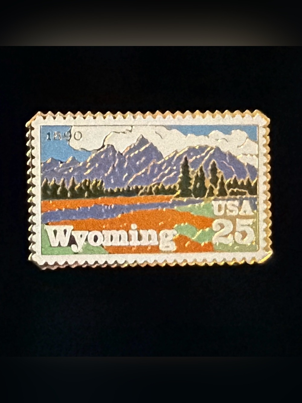 USPS Vintage Wyoming Grand Teton 1890 Stamp Pin 25 Cent Winco International